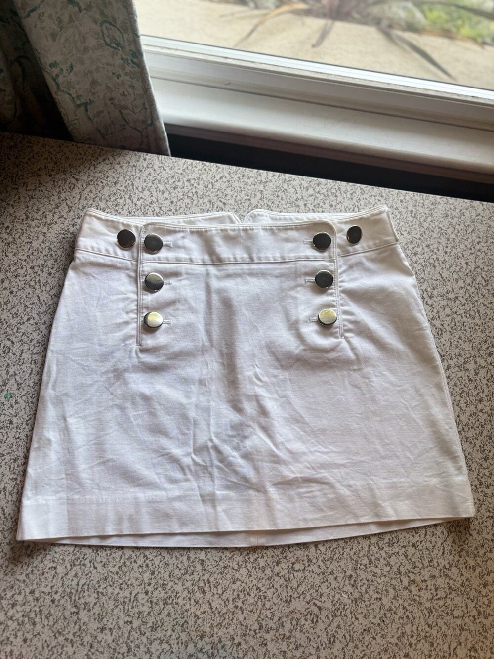 Express Design Studio Nautical White Denim Mini Skirt Button Front Womens Size 6